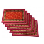 Indian Silk Table Runner with 6 Placemats & 6 Coaster in Maroon Color Size 16x62